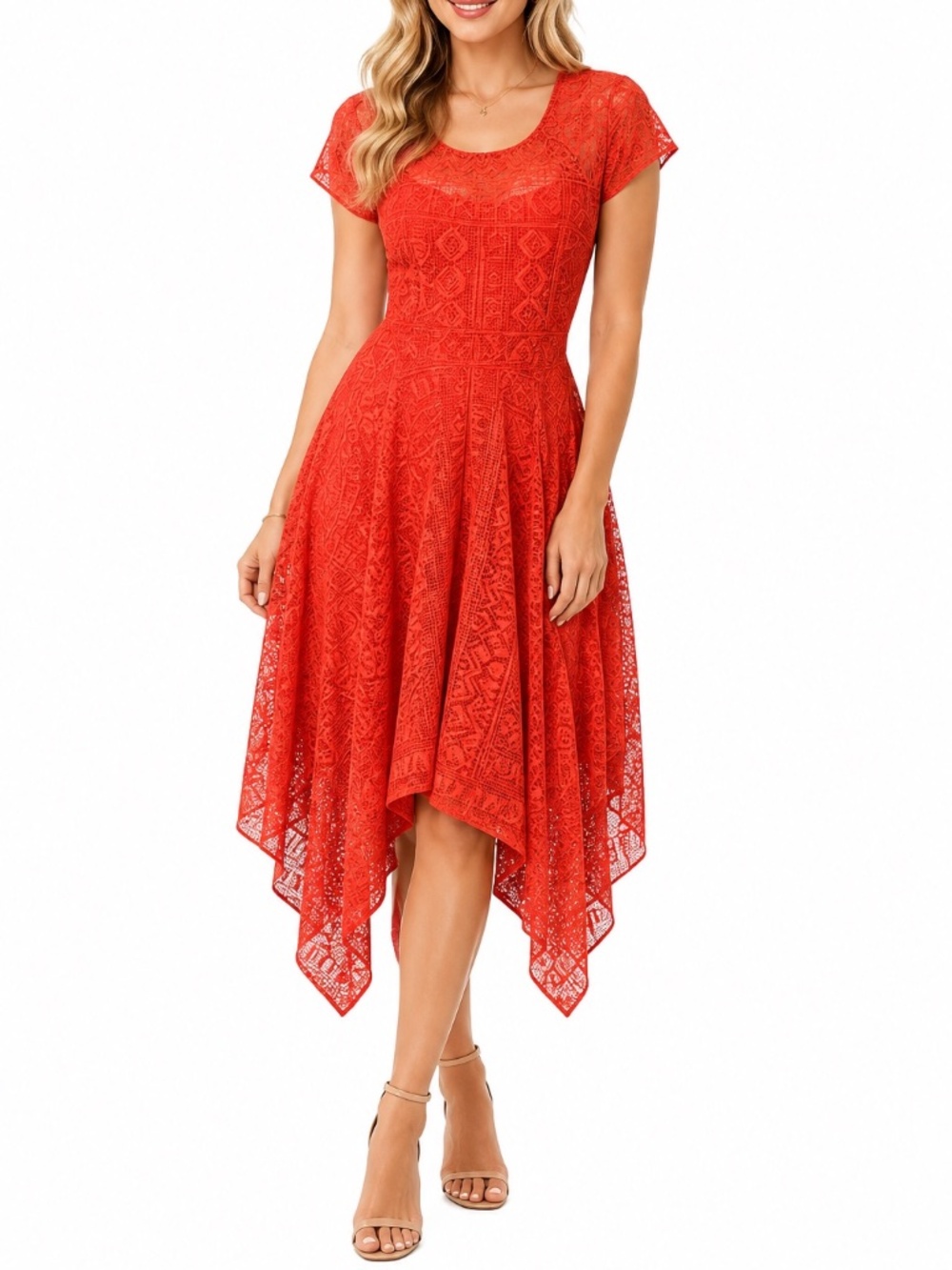 Anthropologie Maeve Lace Handkerchief Dress 12 Burnt Orange Autumn Wedding Guest